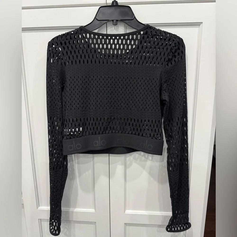 Alo Yoga NEW Size L Haute Girl Summer Mesh Long Sleeve Crop Top